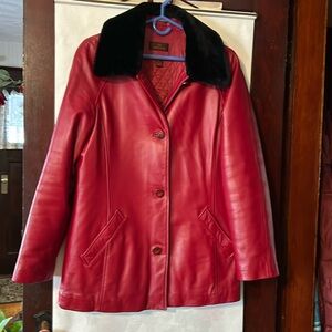 Danier red leather quilted insulated jacket, woman’s medium, mint condition